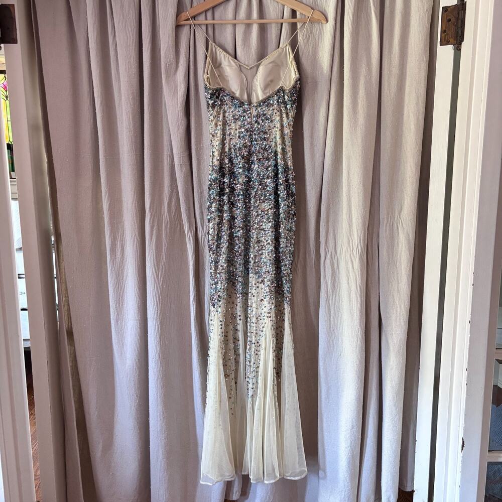 Faviana Glamour Sequin Mermaid Gown Blue Silver‎ Formal 00 **FLAWS, read desc** - Picture 4 of 12